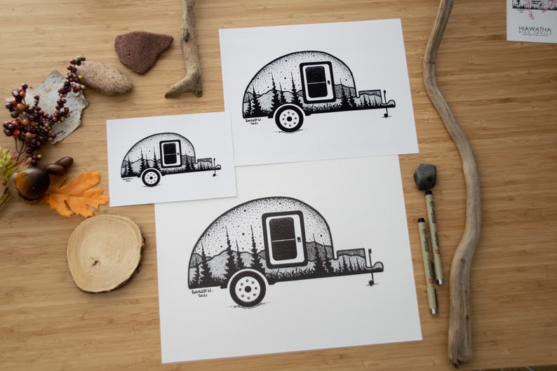 Teardrop Camping Trailer Pen and Ink PRINT image 2