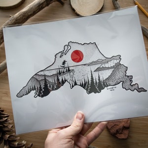Lake Superior Silhouette - Pen and Ink PRINT - (2020 Design) - Etsy