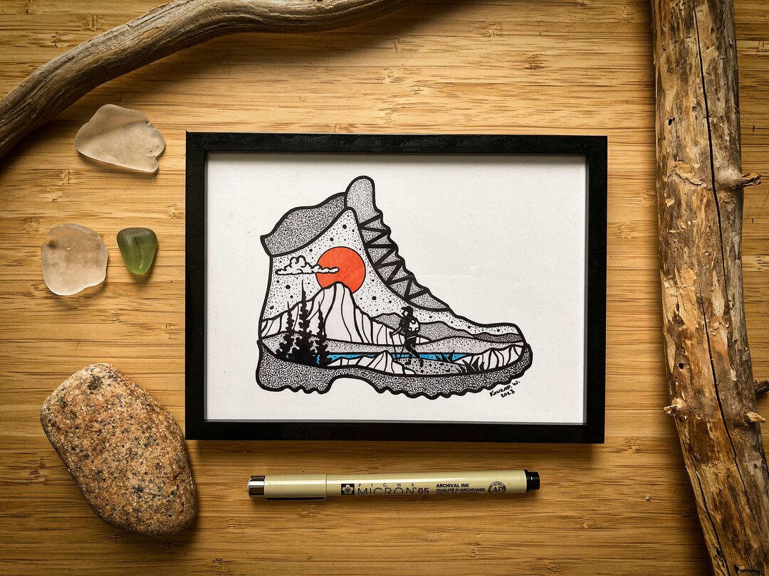 Hiking Boot (2023 Design)- Pen and Ink PRINT - Etsy