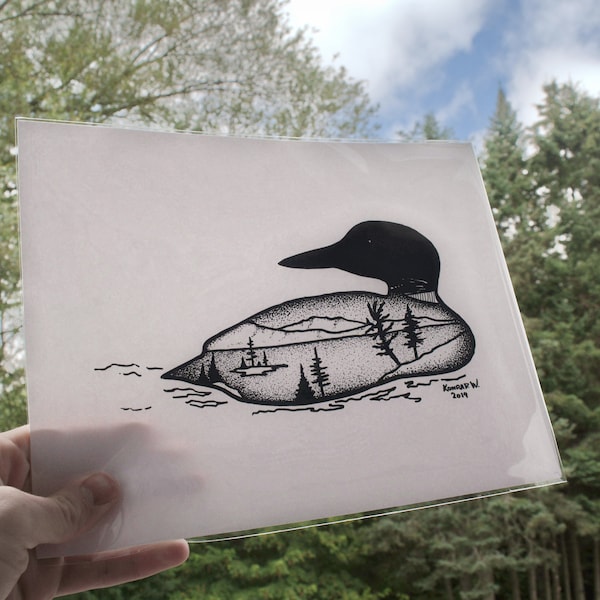 Loon Silhouette - Pen and Ink PRINT