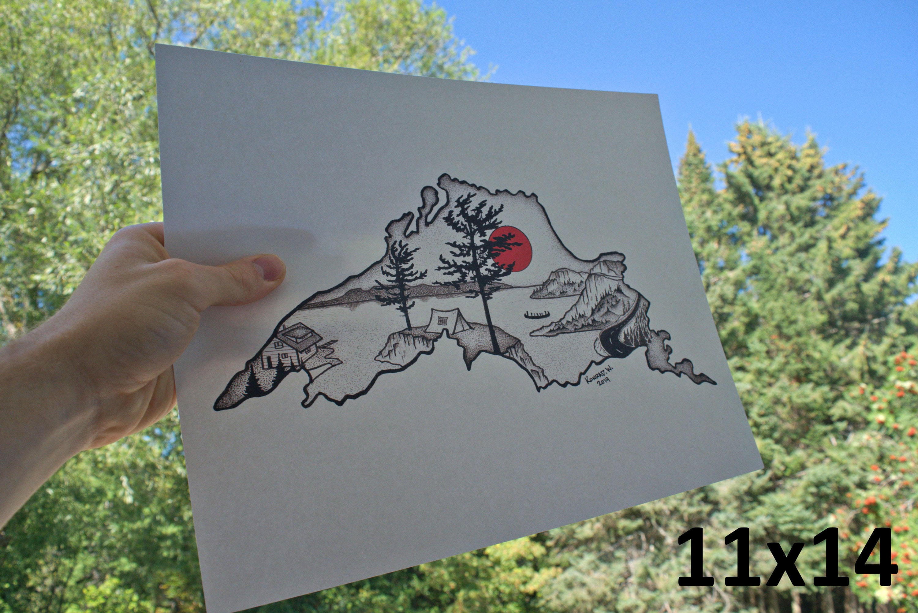 Lake Superior Silhouette Pen and Ink PRINT - Etsy Canada