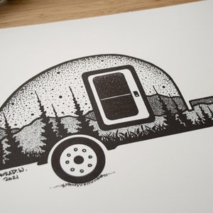 Teardrop Camping Trailer Pen and Ink PRINT image 4