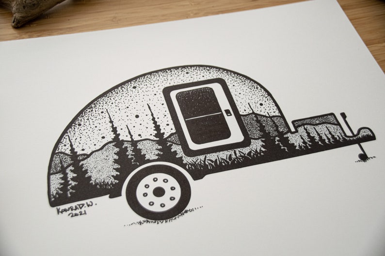 Teardrop Camping Trailer Pen and Ink PRINT image 4