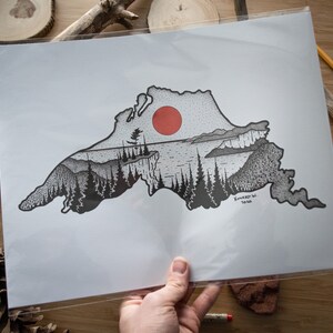 Lake Superior Silhouette - Pen and Ink PRINT - (2020 Design) - Etsy