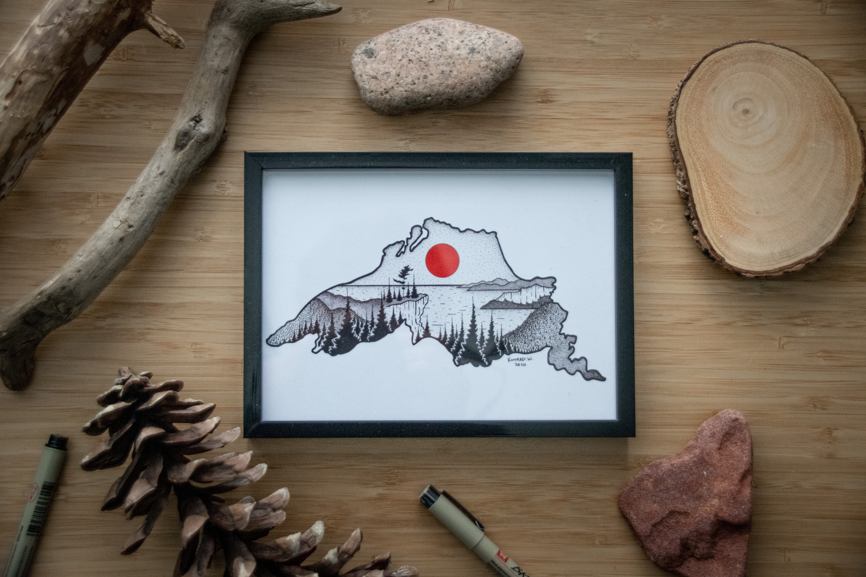 Lake Superior Silhouette Pen and Ink PRINT 2020 Design | Etsy