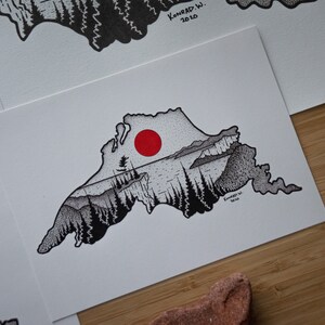 Lake Superior Silhouette - Pen and Ink PRINT - (2020 Design) - Etsy