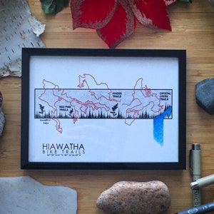 Carte des pistes cyclables Hiawatha - impression plume et encre