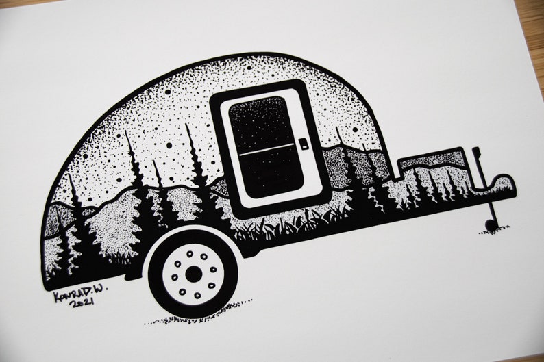 Teardrop Camping Trailer Pen and Ink PRINT image 6