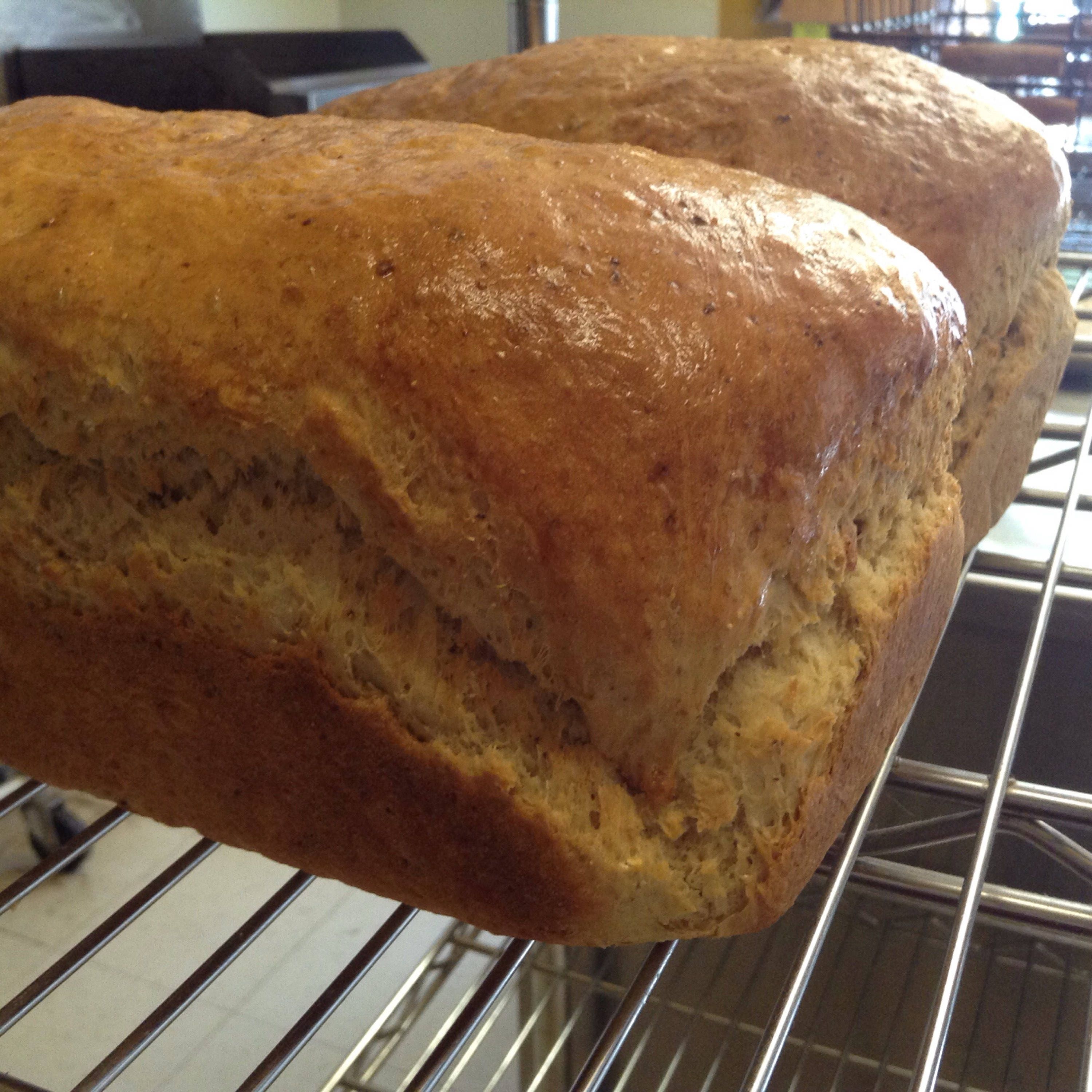 Low sodium whole wheat bread, as 2 loaves or 12 rolls. Made with no