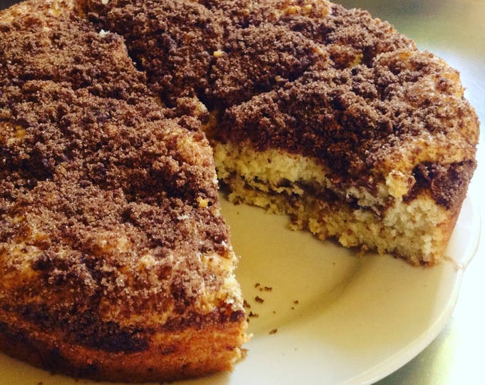 Low sodium (no salt!) streusel coffee cake with cinnamon or chocolate streusel crumb topping