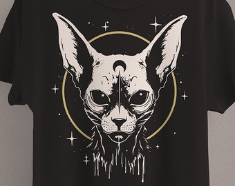 Celestial Sphynx Cat T-Shirt | Pastel Goth Clothing | Gothic Aesthetic | Witchy Festival Shirt | Kawaii Mystical Witch