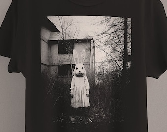 Scary Rabbit Doll T-Shirt | Weirdcore Halloween Horror Clothes | Gothic Horror Aesthetic Clothing | Creepy Spooky Vibes Shirt