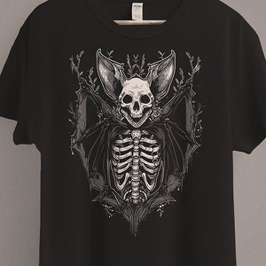 Bat Skeleton T-Shirt | Dark Cottagecore Clothing | Dark Academia Aesthetic | Goblincore Shirt | Witchy Apparel | Goth Tee | Scary Halloween