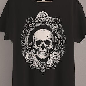 Romantic Goth Floral Skull T-Shirt | Soft Mall Goth | Cottagecore Aesthetic | Dark Academia | Grunge Clothing | Fairycore | Whimsigoth Tee