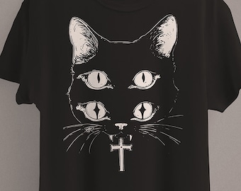 Crust Punk Cat T-Shirt | Satanic Occult Clothing | Black Metal | Weirdcore | Goth Shirt | Gothic Clothing | Aesthetic Clothing