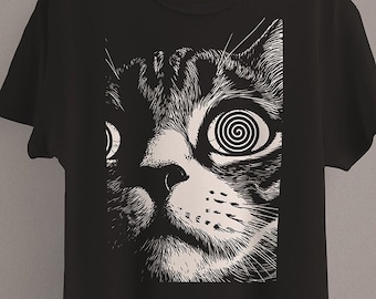 Psychedelische kat T-shirt | Trippy-shirt | Gotische Alt-kleding | Donkere esthetische mode | Korst Punk Grunge