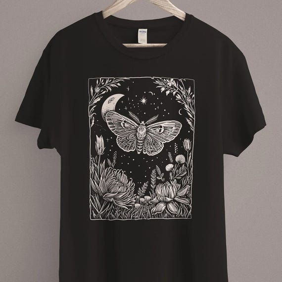 Moth And Crescent Moon T-Shirt, Witchy Pastel Goth Shirt Moth And Crescent Moon T-Shirt, Witchy Pastel Goth Shirt