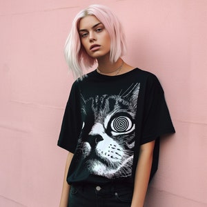 Psychedelic Cat T-Shirt Trippy Shirt Gothic Alt Clothing Dark Aesthetic Fashion Crust Punk Grunge image 3