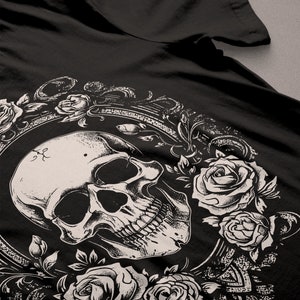 Romantic Goth Floral Skull T-shirt Soft Mall Goth Cottagecore Aesthetic ...