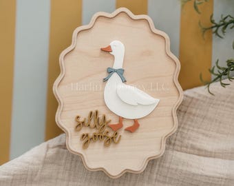 Silly Goose Sign | Goose Nursery Art, Cottage Core, Whimsical Kids Room, Nursery Goose Sign, Whimsical Playroom Decor, Playroom Goose Art