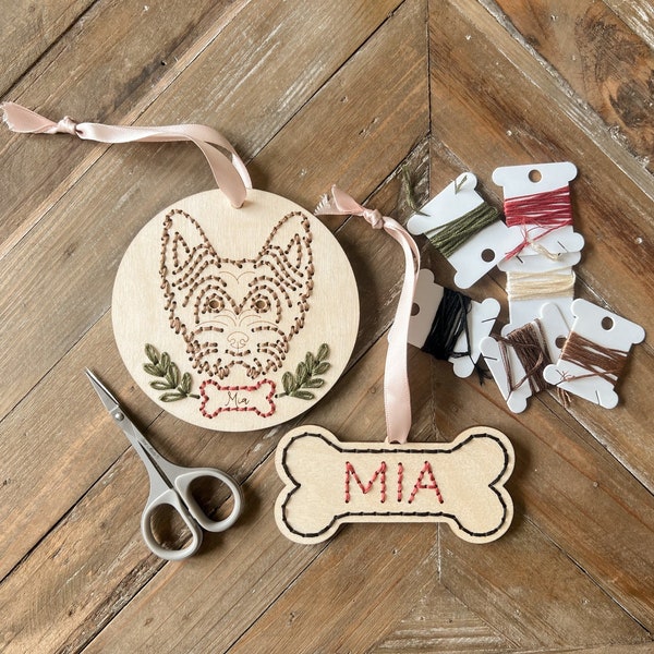 Personalized Dog Ornament, DIY Embroidery Kit, Embroidered Ornament, Ornament DIY, Christmas Ornament, Dog Gift, Dog Christmas Gift