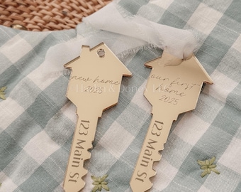 New Home Key Ornament | Gold Acrylic Housewarming Gift, Realtor Client Gift, First Home Christmas Ornament, Personalized Address Key