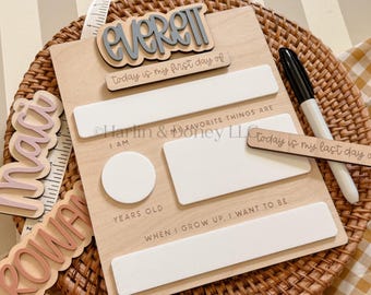 First & Last Day of School Sign | Reusable Back to School Interview Board, Personalized Dry Erase Milestone Board, Gender Neutral Photo Prop