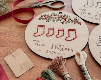 Personligt efternamnsprydnad, DIY-broderikit, Broderad prydnad, Prydnad DIY, Julprydnad, DIY-kit, Nybörjarbroderi