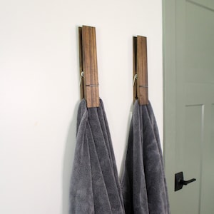 Giant Clothespin Towel Holder, Farmhouse Bathroom Decor, Bathroom Wall Decor, Towel Holder, Kids Towel Holder, Bathroom Decor, Towel Rack