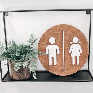 Kids Bathroom Figures Sign, 3D Bathroom Sign, Farmhouse Bathroom, Shelf Decor, Modern Bathroom, Mini Sign, Half Bathroom Decor, 3D Sign