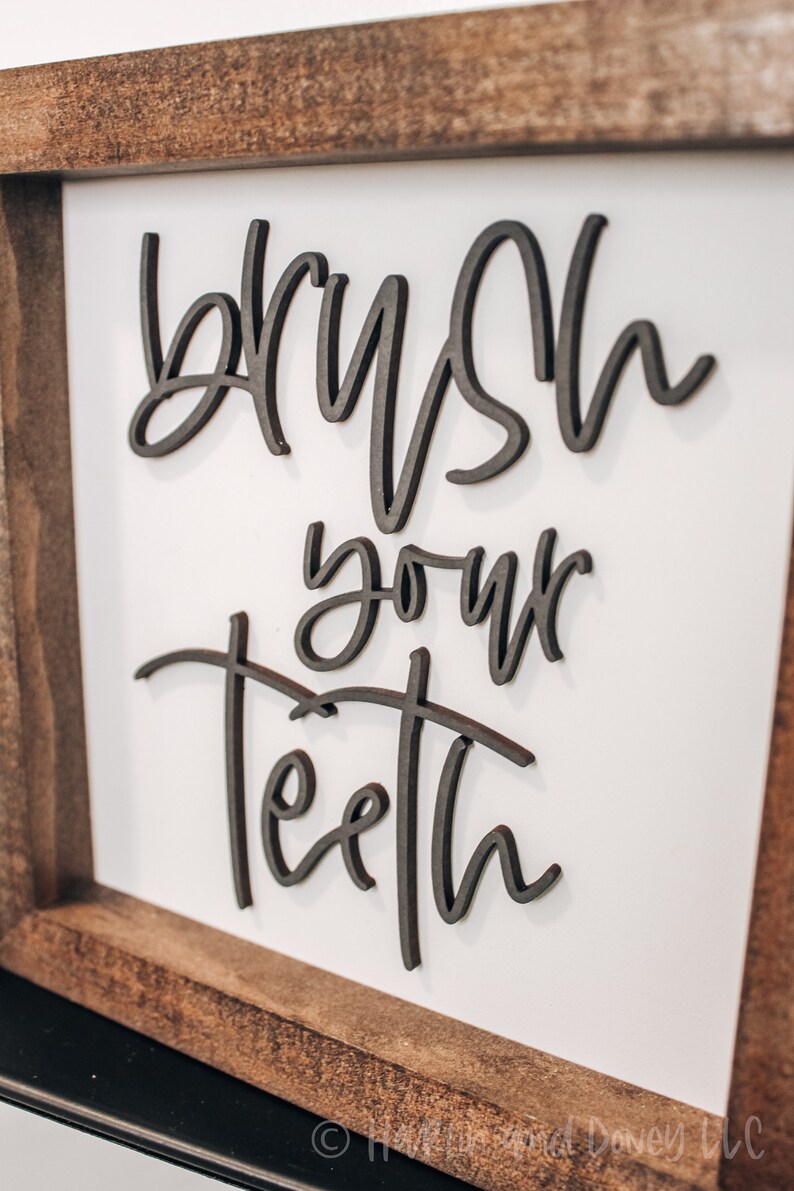 Wash Your Hands Brush Your Teeth Signs Wall Decor Shelf Etsy