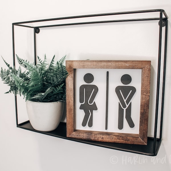 Funny Restroom Sign, Bathroom Figures, Farmhouse Bathroom Decor, Shelf Decor, Modern Bathroom, Mini Bathroom Sign, Half Bathroom Decor