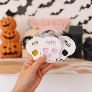 Personalized Skull Halloween Basket Tag | Custom Name Acrylic Boo Basket | Trick or Treat Bucket Name Tag | Kids Halloween Name Tag