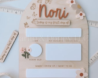 Personalized First & Last Day of School Sign: Butterfly Flower Photo Prop