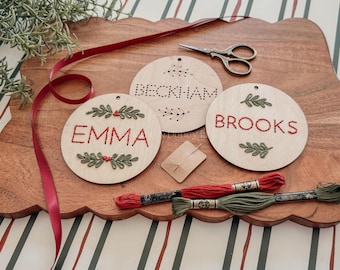 Embroidered Name Ornament | DIY Embroidery Kit, Ornament DIY, DIY Christmas Ornament, Christmas Gift, Holiday Craft, Custom Ornament