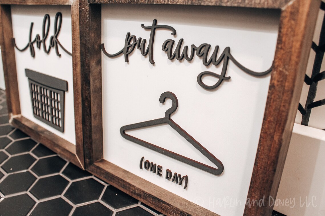 Laundry Sign Set Modern Laundry Room Decor Wash Dry Fold Put Etsy