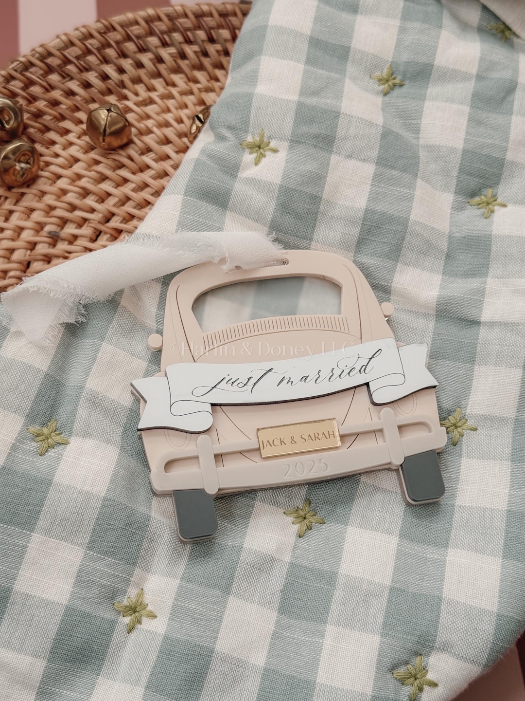 Just Married Ornament | Newlywed Christmas Gift, 2025 Wedding - cornflower, silver