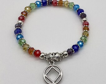 Narcotics Anonymous Crystal Chakra Bracelet, NA Stretch Bracelet, Chakra Crystal Bracelet, Narcotics Anonymous, Serenity Gift, Sobriety