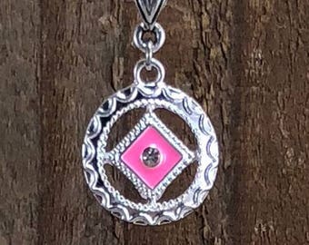 Recovery Jewelry, NA Jewelry, 12 step necklace, Narcotics Anonymous Necklace, Narcotics Anonymous, Pink Cloisonné Enamel, Sobriety