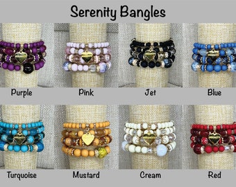 Serenity Bracelet, Charm Bangle, Bangle Bracelet, Beaded Cuff Bracelet, Multi Bracelet, Recovery Jewelry, Serenity Jewelry, Serenity Gift