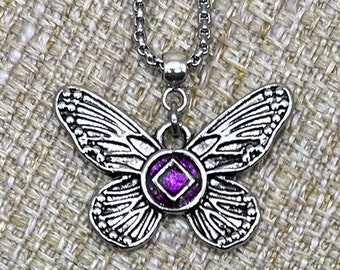 Recovery Jewelry, NA Jewelry, 12 step necklace, Narcotics Anonymous Necklace, Narcotics Anonymous, Butterfly Pendant, Sobriety
