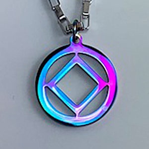 Narcotics Anonymous Stainless Steel Cutout Pendant, Rainbow Recovery Pendant, 12 Step Jewelry, Narcotics Anonymous, NA Pendant, Sobriety