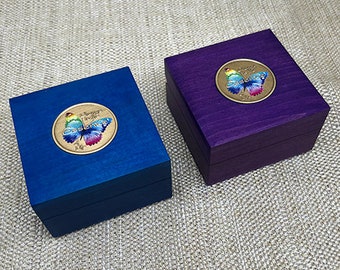 Butterfly Keepsake Box, Butterfly Medallion Box, 12 Step Coin Holder, Serenity Gift