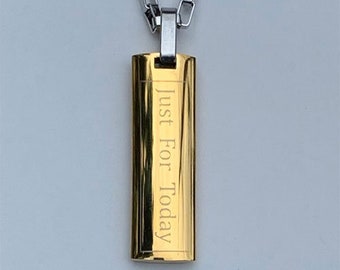 Narcotics Anonymous, Stainless Steel Pendant, Recovery Pendant, 12 Step Jewelry, NA Pendant, Sobriety, Dog Tag, Third Step Prayer, Gold