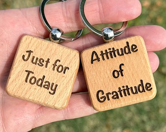 Recovery Jewelry, 12 Step Key Tag, NA Gift, AA Gift, OA Gift, Key Tag, Sobriety Gift, Serenity Gift, Just for Today, Attitude of Gratitude