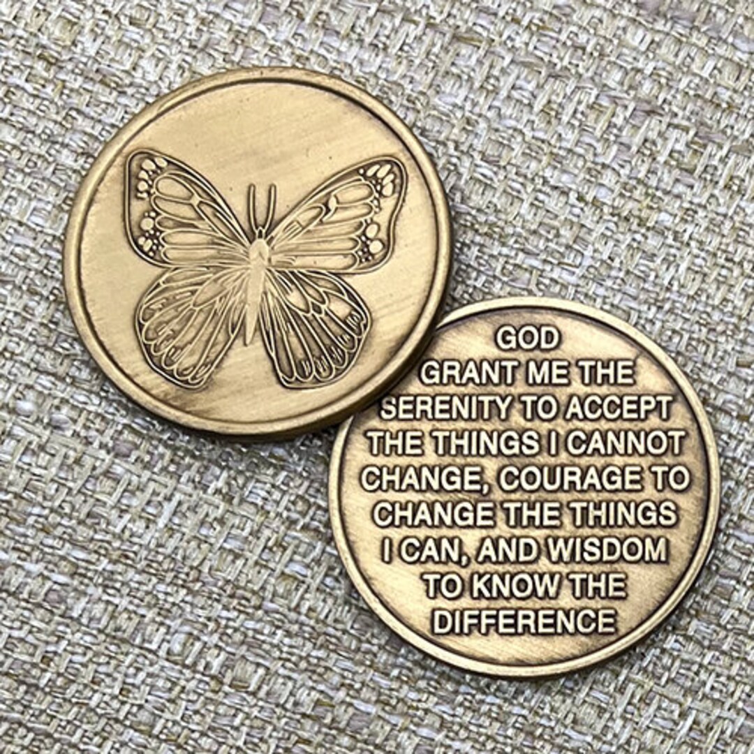 Embossed Butterfly Bronze Medallion: Serenity Prayer Recovery Coin - Etsy