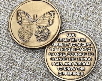 Butterfly Medallion, Butterfly Coin, Prayer Medallion, Recovery Coin, Recovery Medallion, Serenity Gift, Support Gift