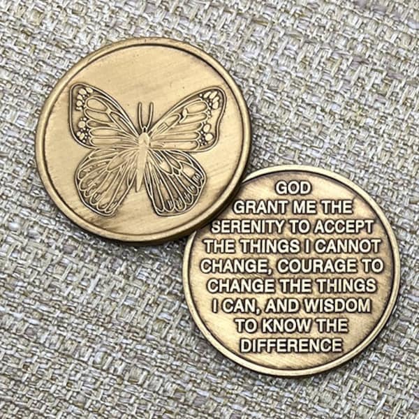 Butterfly Medallion, Butterfly Coin, Prayer Medallion, Recovery Coin, Recovery Medallion, Serenity Gift, Support Gift