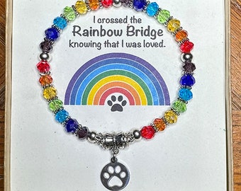 Rainbow Bridge, Rainbow Bridge Bracelet, Memorial Pet Bracelet, Rainbow Crystal Beaded Memorial Pet Bracelet Rainbow Bridge Gift