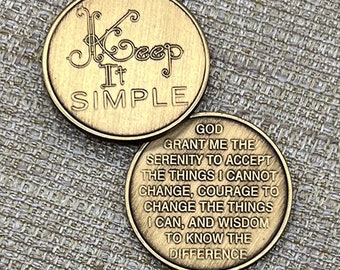 Keep it Simple Medallion, Keep it Simple Coin, Prayer Medallion, Recovery Coin, Recovery Medallion, Serenity Gift, Sobriety Gift